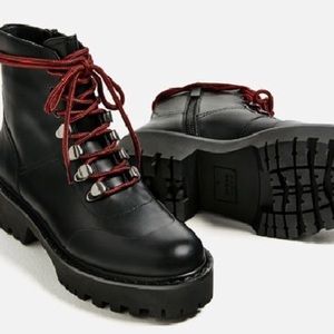 NWT Zara Military Leather Ankle Boots